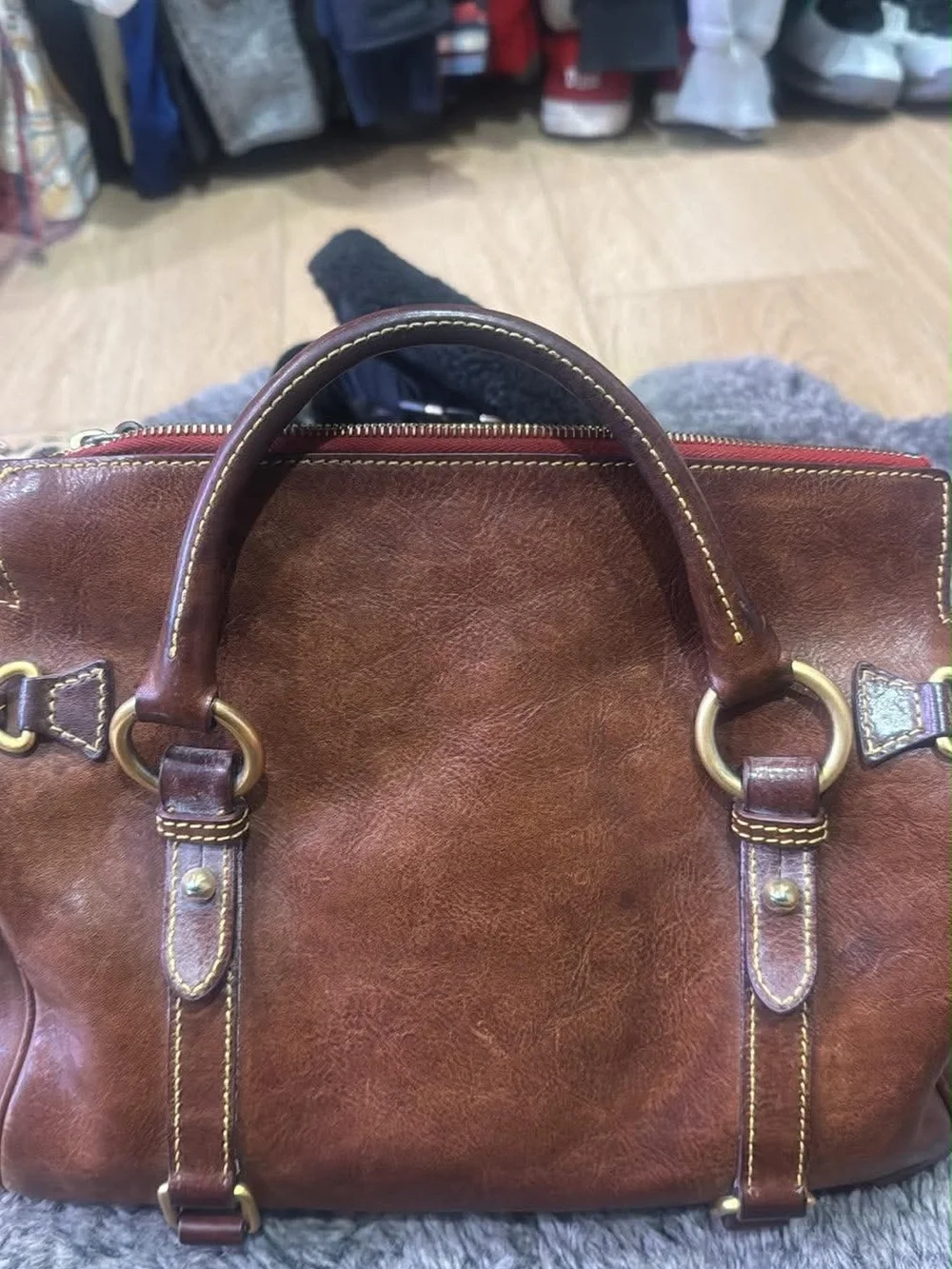 Vintage Dooney & Bourke Brown Leather Satchel with Gold Hardware- AUTHENTIC